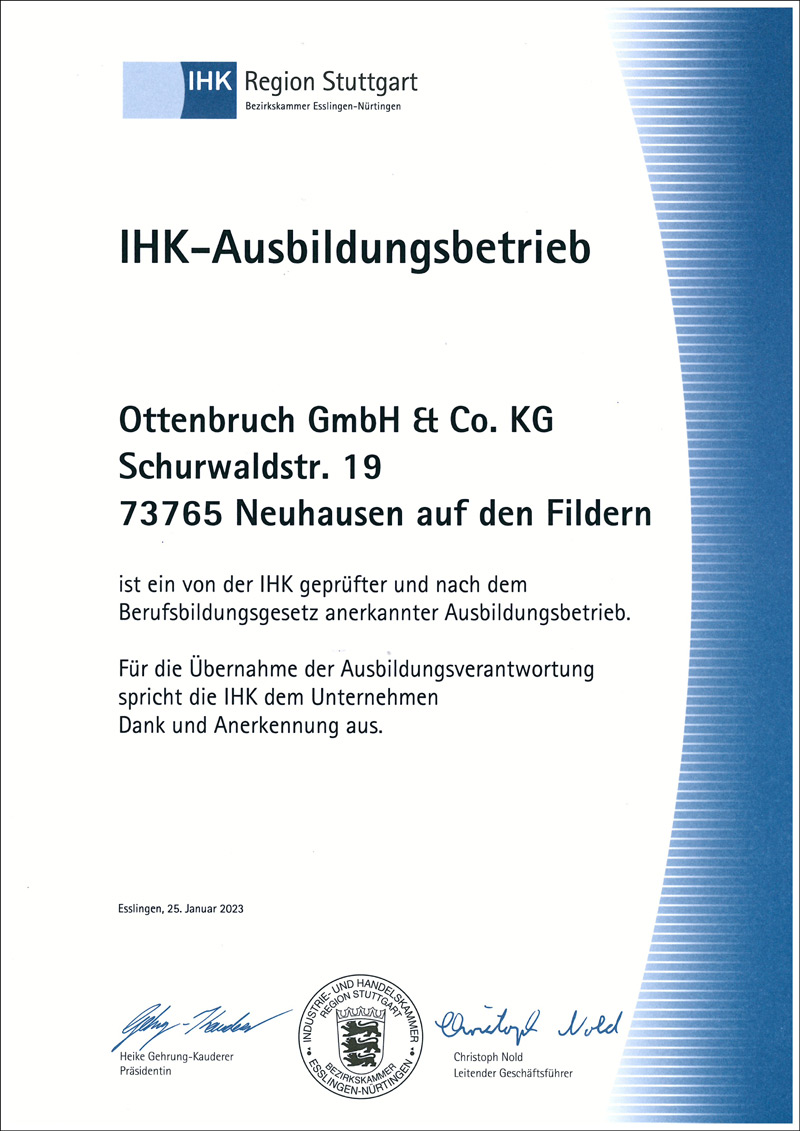 Urkunde - IHK-Ausbildungsbetrieb