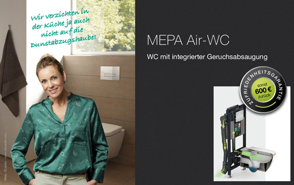 Air-WC von MEPA. WC mit integrierter Geruchsabsaugung. Zufriedenheitsgarantie. Der Kunde erhält 600 € zurück, wenn er nicht zufrieden ist.