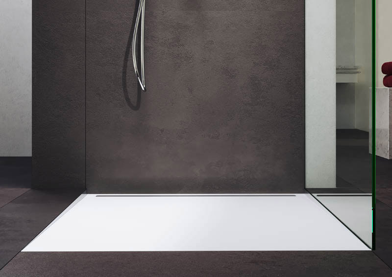 NEXSYS-Duschfläche in weiß mit Duschblende in Edelstahl glänzend