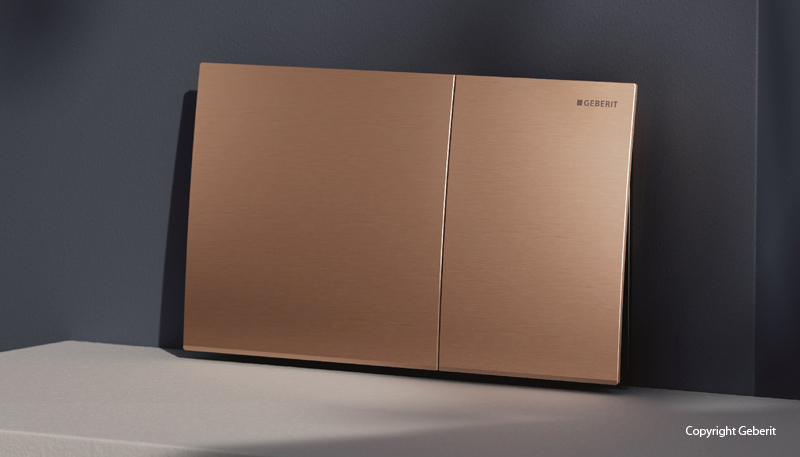 Geberit Sigma Betätigungsplatte Toilette kupferfarben große Schalter Geberit Sigma Betätigungsplatte Toilette kupferfarben große Schalter