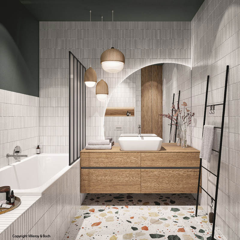 Bad klein kompakt Badewanne mit Duschabtrennunge Aufsatzwaschtisch Holzoptik Bad klein kompakt Badewanne mit Duschabtrennunge Aufsatzwaschtisch Holzoptik