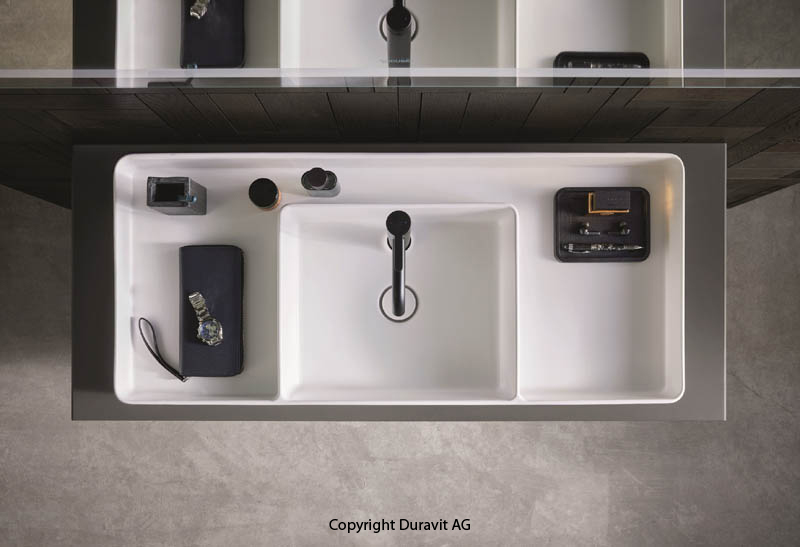 Duravit Waschtisch mit Boxen Bento Starck weiß Armatur schwarz