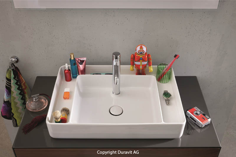 Duravit Waschtisch eckig mit Boxen Bento Starck weiß Armatur Chrom