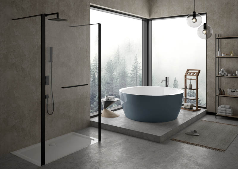 HOESCH Badewanne innen weiß außen blau rund freistehend HOESCH Badewanne innen weiß außen blau rund freistehend