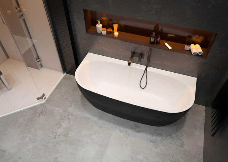 HOESCH Badewanne innen weiß außen schwarz Verkleidung Vorwandmontage HOESCH Badewanne innen weiß außen schwarz Verkleidung Vorwandmontage