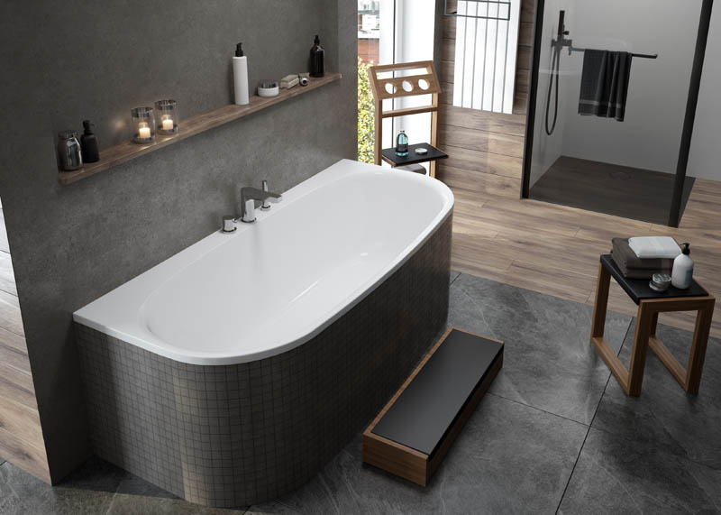 HOESCH Badewanne oval Verkleidung braun Mosaik Vorwandmontage HOESCH Badewanne oval Verkleidung braun Mosaik Vorwandmontage