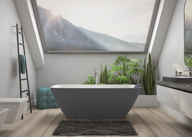HOESCH Badewanne innen weiß außen grau eckig konische Form freistehend HOESCH Badewanne innen weiß außen grau eckig konische Form freistehend