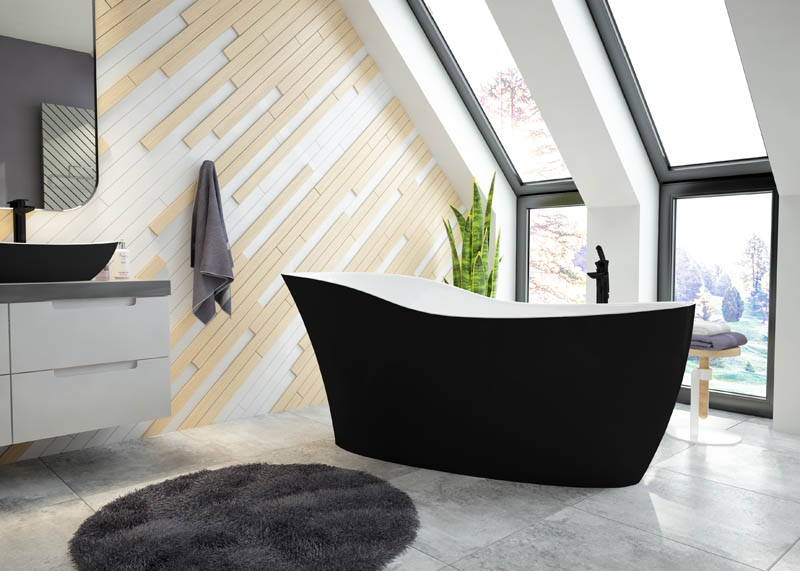 HOESCH Badewanne innen weiß außen schwarz ovale Form freistehend HOESCH Badewanne innen weiß außen schwarz ovale Form freistehend