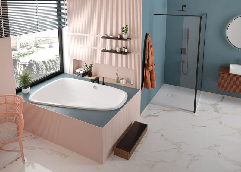 HOESCH Badewanne weiß Trapezform eingebaut Vorwandmontage HOESCH Badewanne weiß Trapezform eingebaut Vorwandmontage